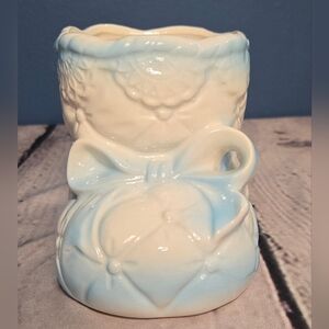 Vtg Baby Bootie Ceramic Planter Inarco Japan E-6489 Blue White